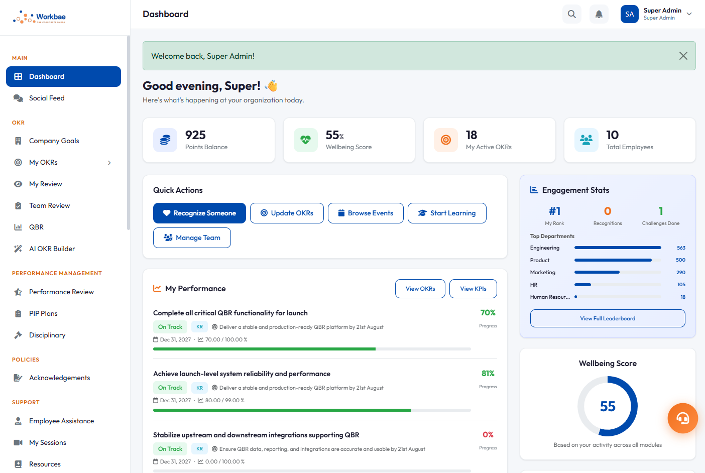 WorkBae intelligent HR dashboard